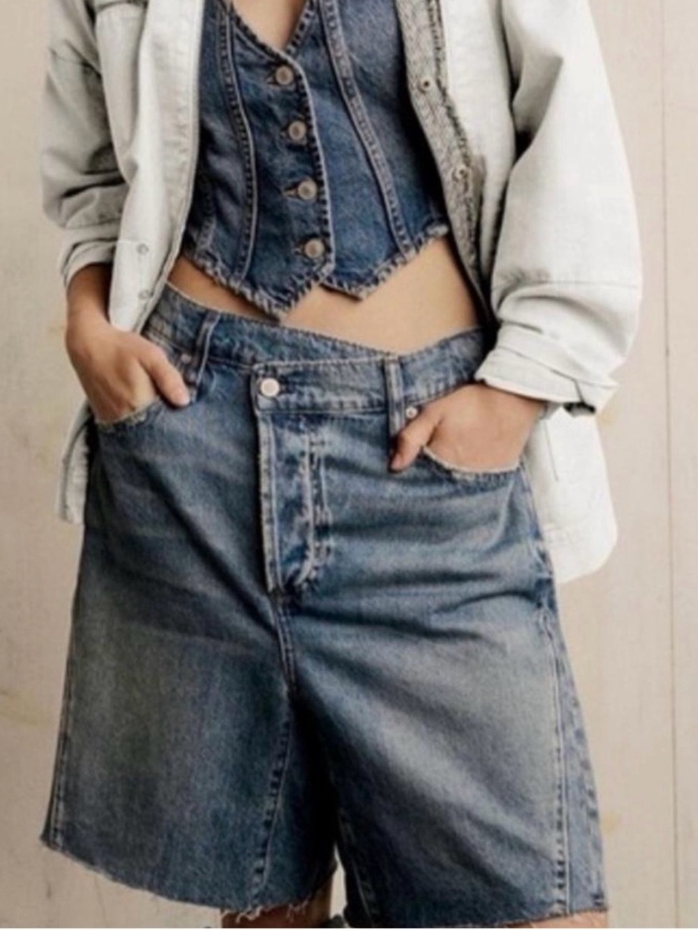 We The Free Relaxed Boyfriend Denim Bermuda Shorts - Blue